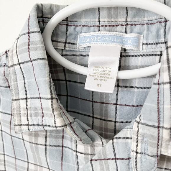 Janie and Jack Boys 100% Cotton Button Down Long Sleeve Shirt 2T Blue Plaid - Picture 3 of 7